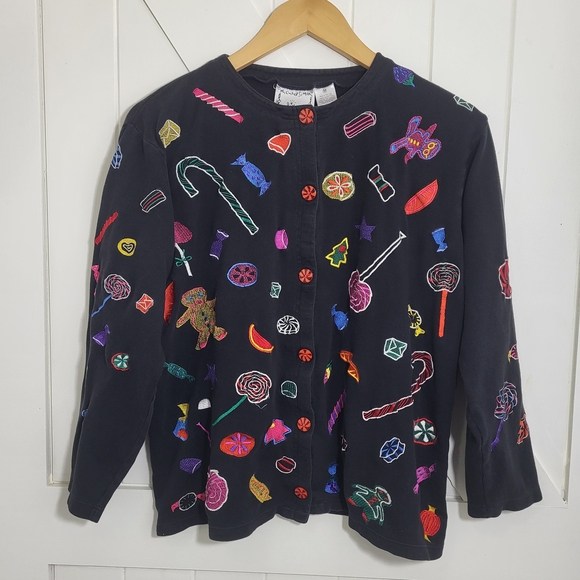 Michael Simon Tops - VTG Michael Simon Christmas Embroidered Candy Button Up Cardigan Women's M